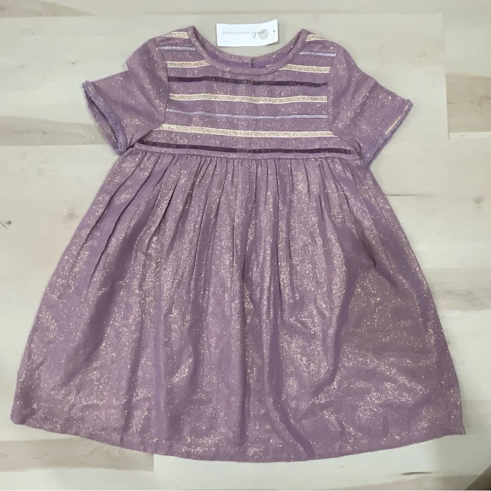 NWT Peek Girl’s Size 8 Dress Purple Gold Shimmer  Short Sleeves Metallic Easter